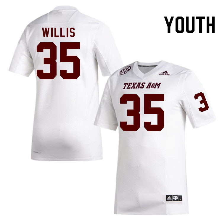 Youth #35 Isaiah Willis Texas A&M Aggies College Football Jerseys Stitched Sale-White - Click Image to Close